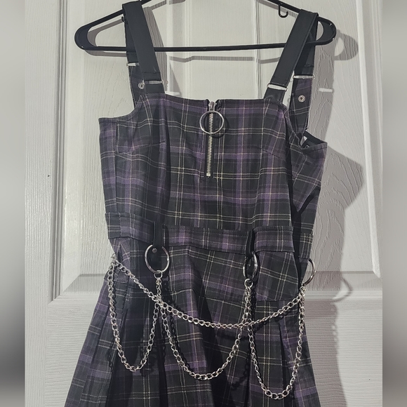 Killstar Regan Purple & Black Plaid Pinafore Dress - Picture 4 of 4